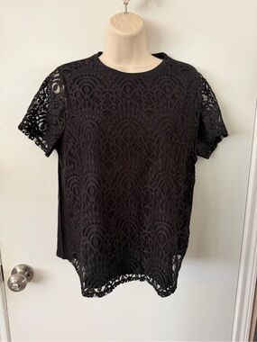 Apt. 9 Black Lace Short Sleeve Top - M